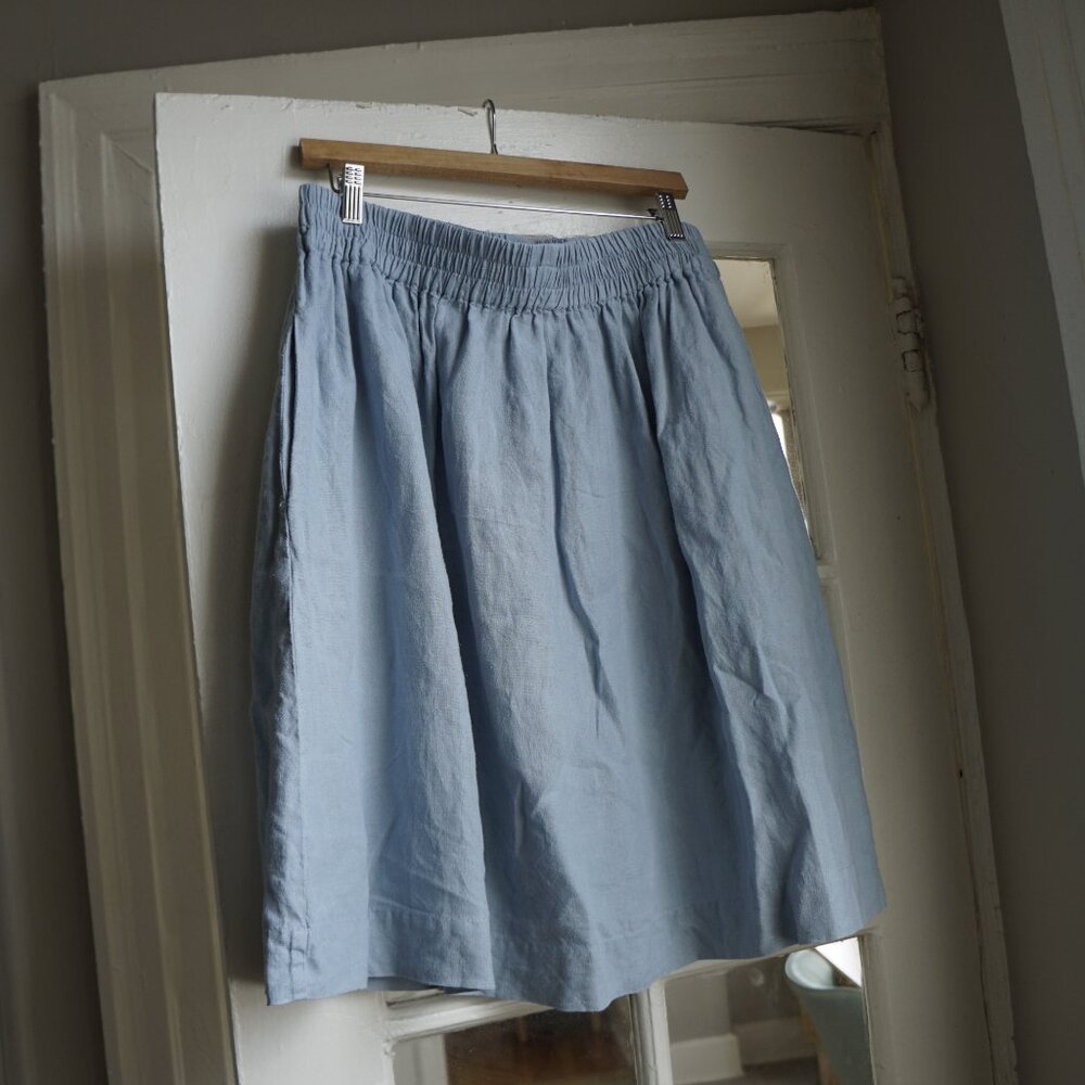 notPERFECTLINEN SION gathered linen skirt L Swedish Blue, shortened to 24 in
